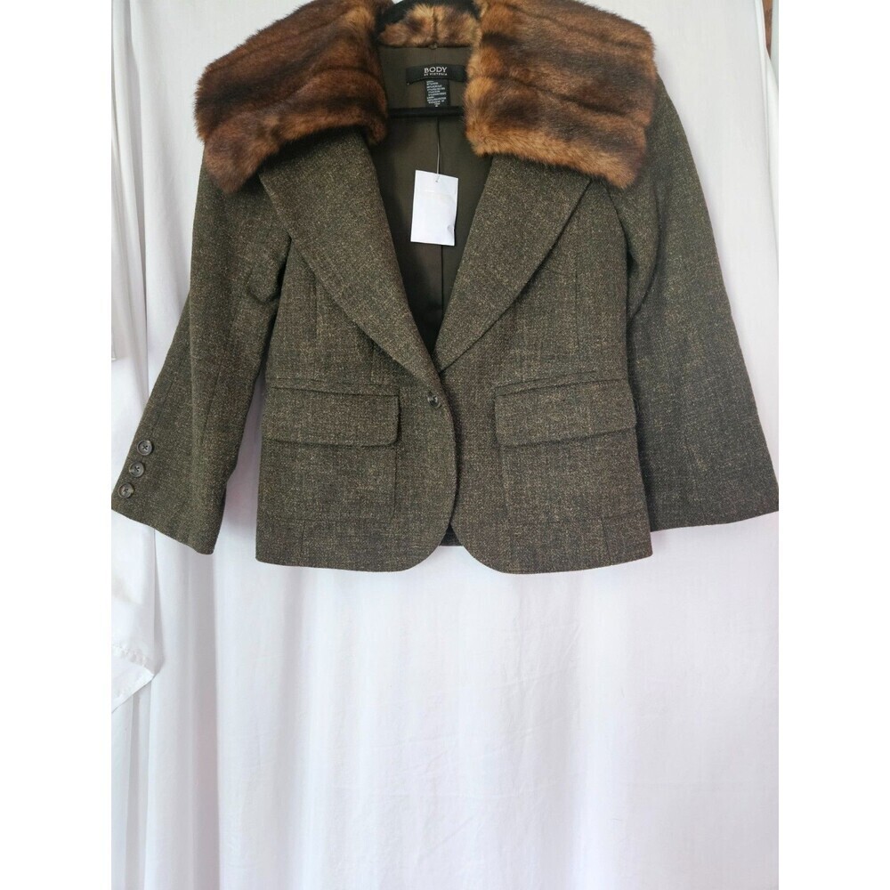 Body By Victoria Short Wool Blend Jacket With Faux Fur Collar Sz 6 Fully Lined